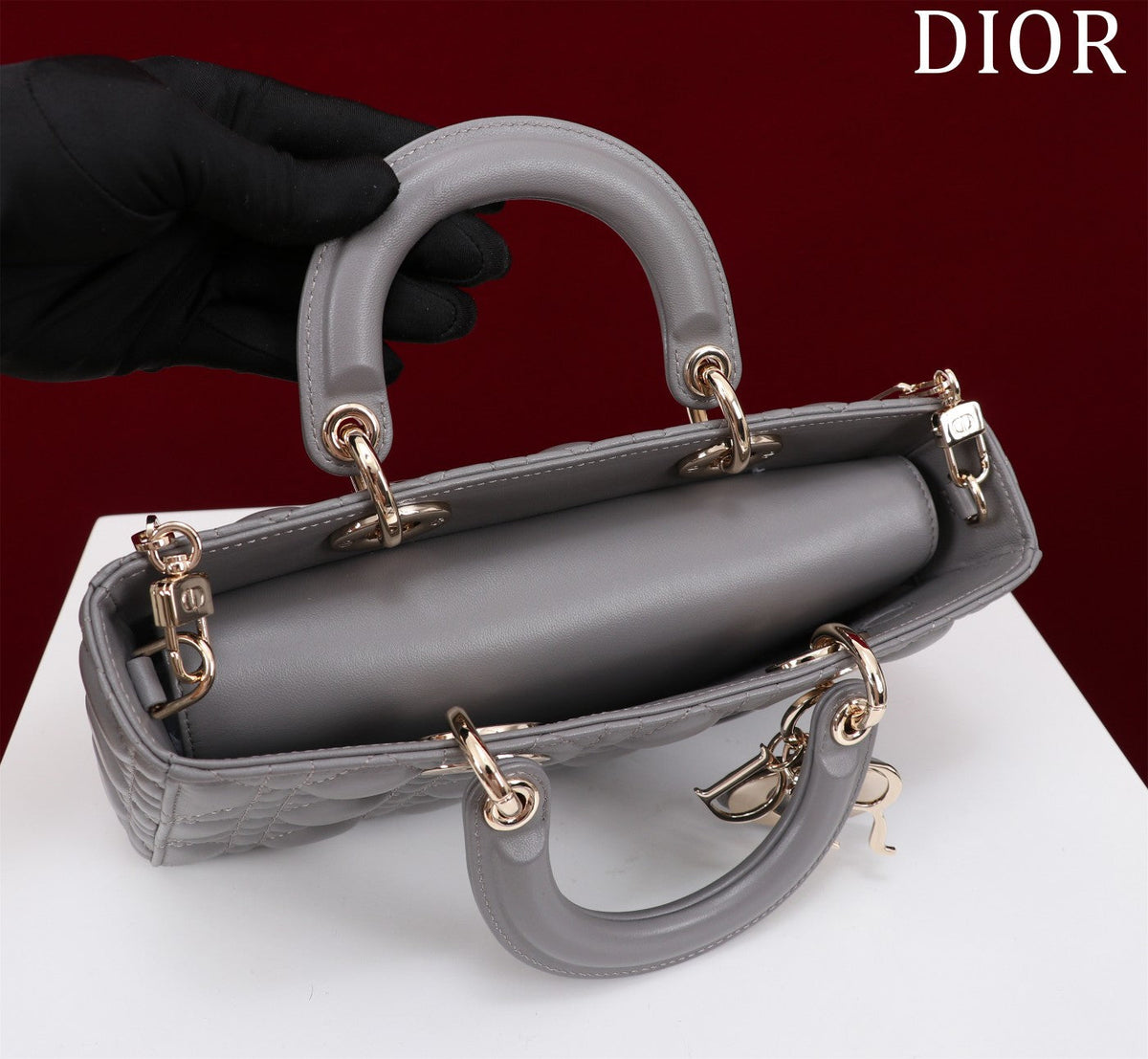 medium lady d-joy 26 grey lambskin