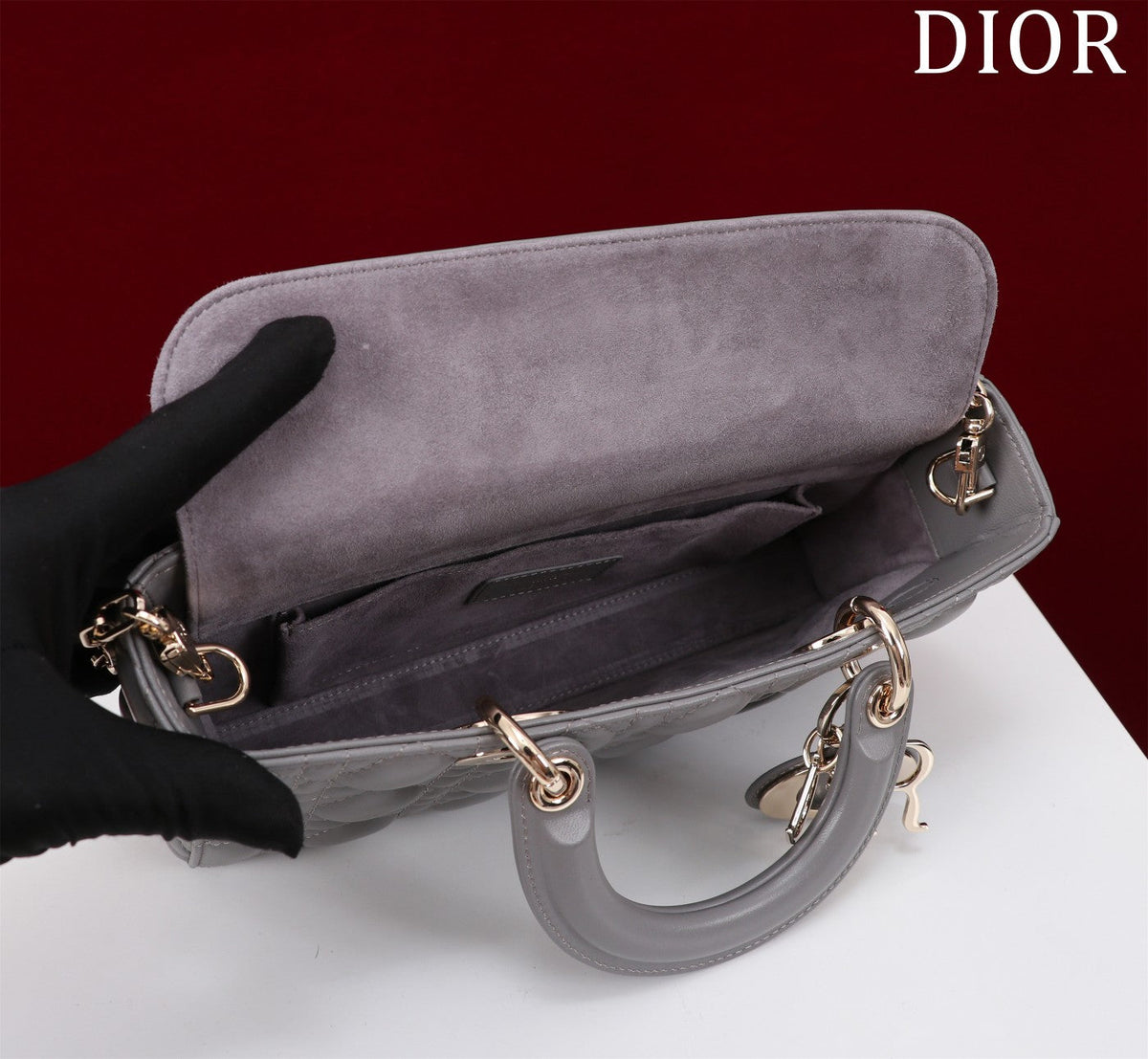 medium lady d-joy 26 grey lambskin