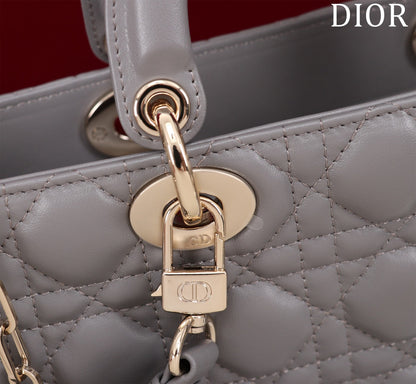 medium lady d-joy 26 grey lambskin