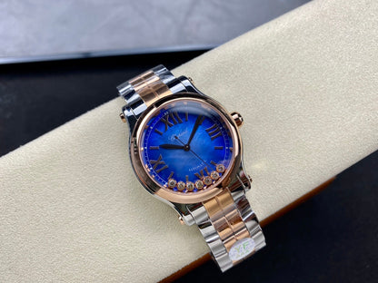 Happy Diamonds 36mm Pink Gold Deep Blue Dial