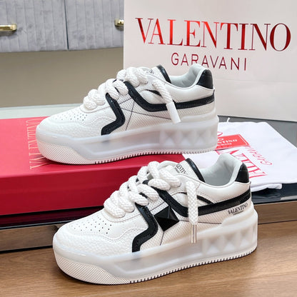 VT 2025 Garavani Sneakers White Black Cowhide Fabric 546992