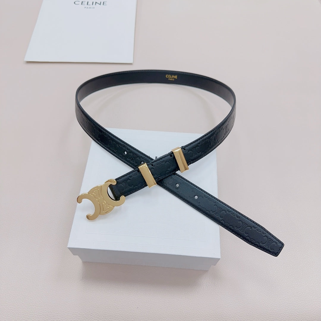 CEL Gold Buckle Belt 25mm Black Calfskin 176706