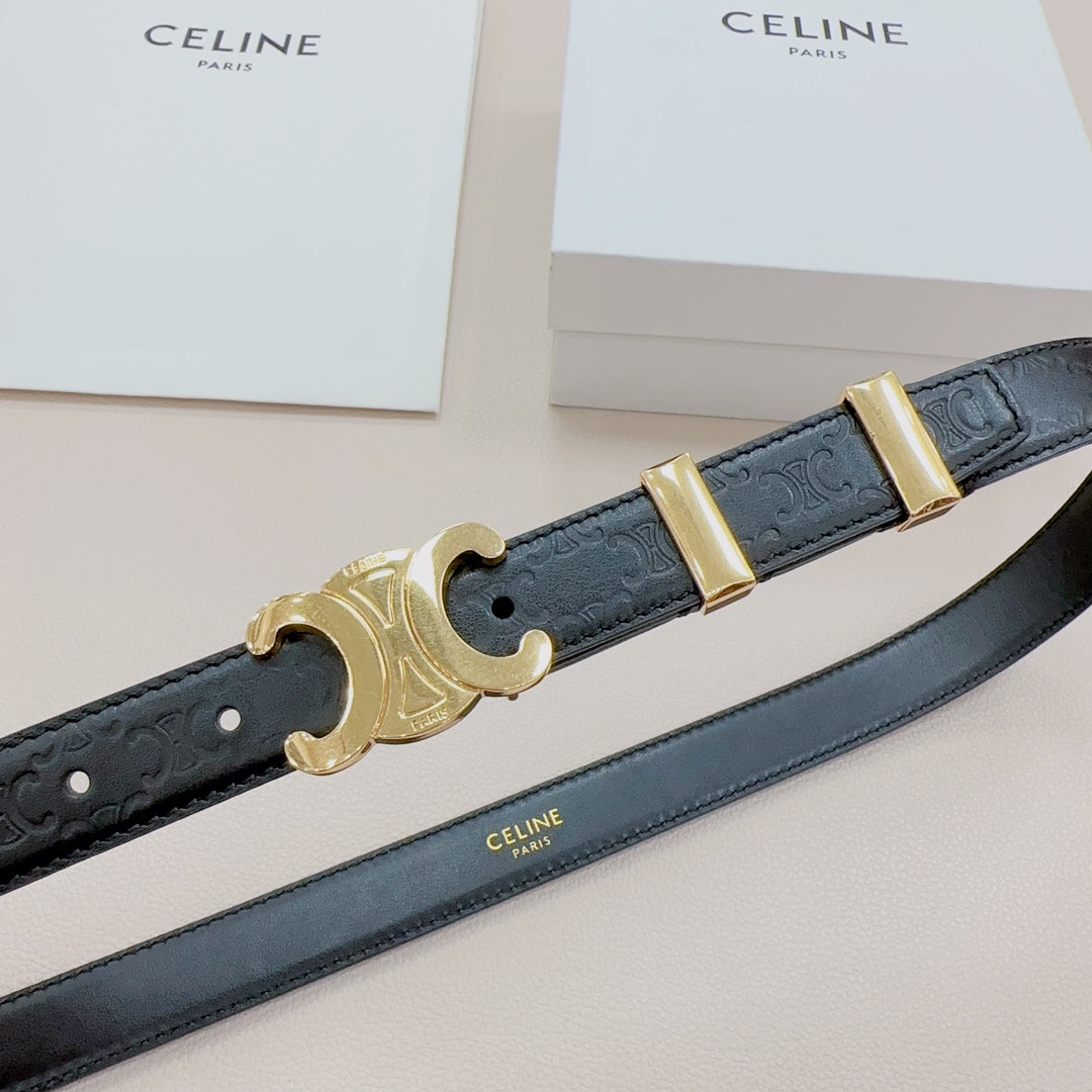 CEL Gold Buckle Belt 25mm Black Calfskin 176706