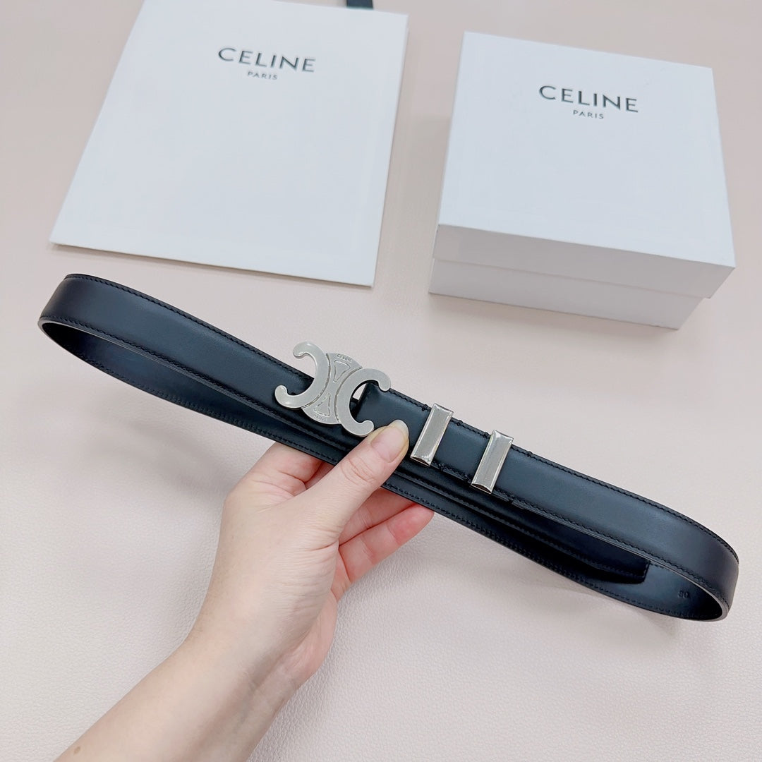 CEL Silver Buckle Belt 25mm Black Calfskin 176705