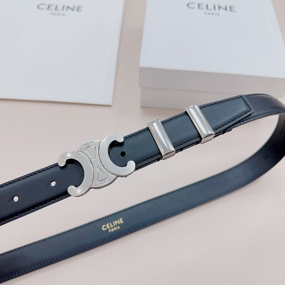CEL Silver Buckle Belt 25mm Black Calfskin 176705