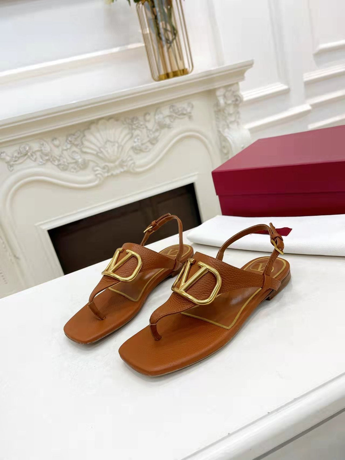 Valentino 25C Thong Sandal Ginger Orange Sheepskin 239509