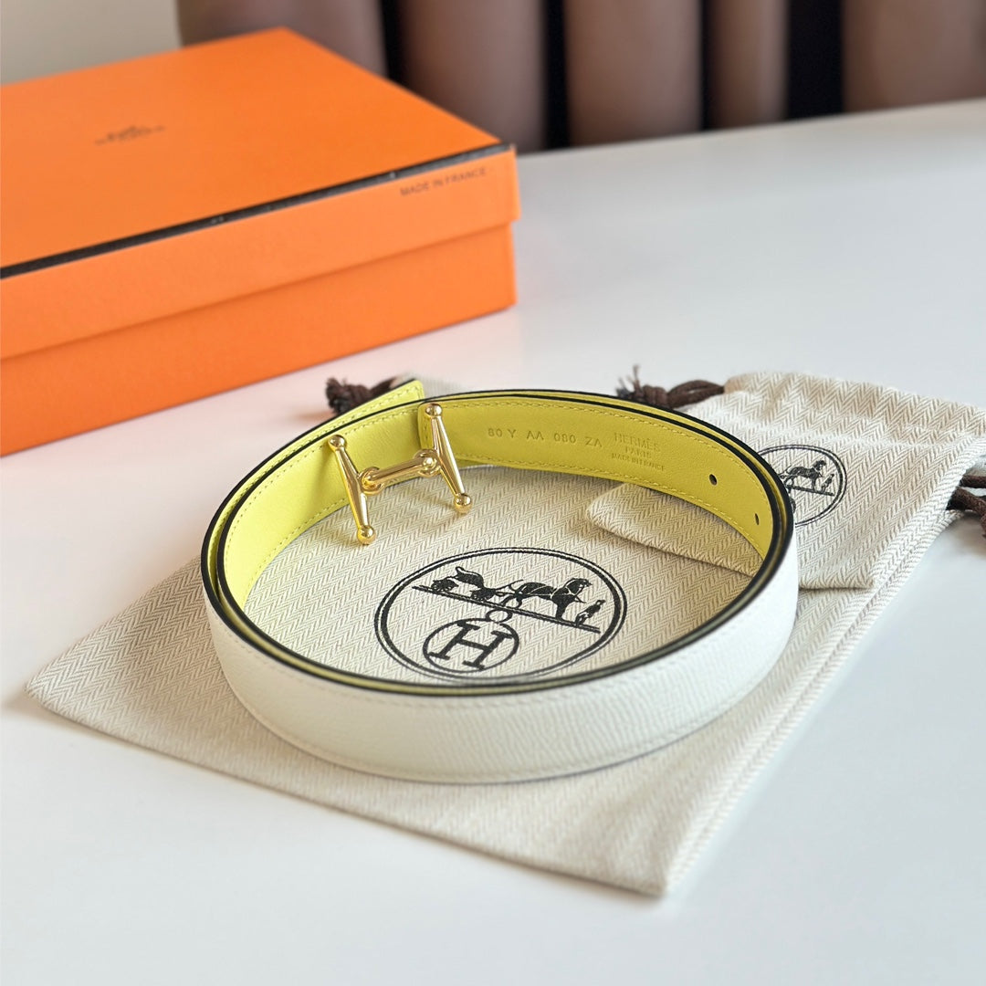 HM Gold Mors H buckle & Reversible 24 mm belt Yellow Beige leather 125368