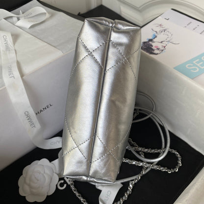CC 24S Hobo 22 Bag 20cm Silver Metalic Lambskin