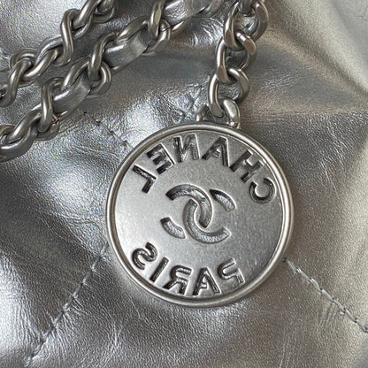 CC 24S Hobo 22 Bag 20cm Silver Metalic Lambskin