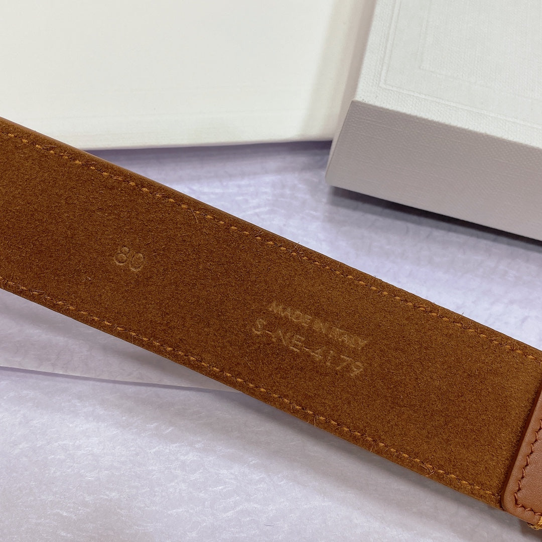 CL LARGE 35 MM BELT IN BRONZE BROWN CALFSKIN GOLD HARDWARE