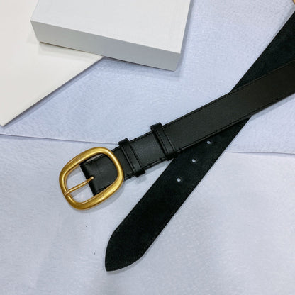 CL LARGE 35 MM BELT IN BLACK CALFSKIN GOLD HARDWARE