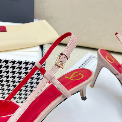 VLOGO SLINGBACK PUMP IN ROSE PINK CALFSKIN LEATHER WITH GOLD LOGO