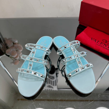 VT 25 Rockstud Flat Sandals Sky Blue PVC Sheepskin