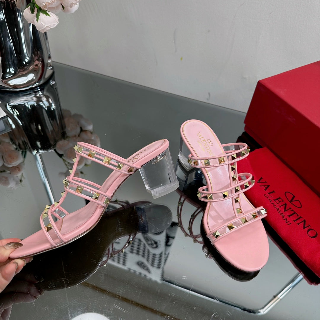 VT 25 Rockstud Sandals 65mm Pink PVC Sheepskin