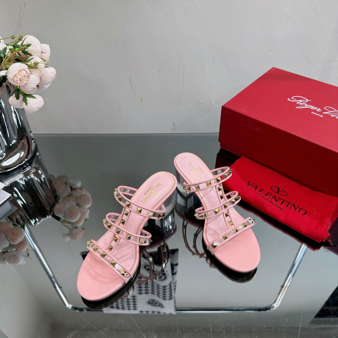 VT 25 Rockstud Sandals 65mm Pink PVC Sheepskin