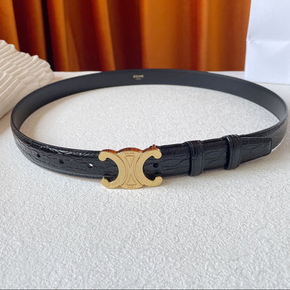 CELINE 26S BELT 25 MM IN BLACK CALFSKIN 666346