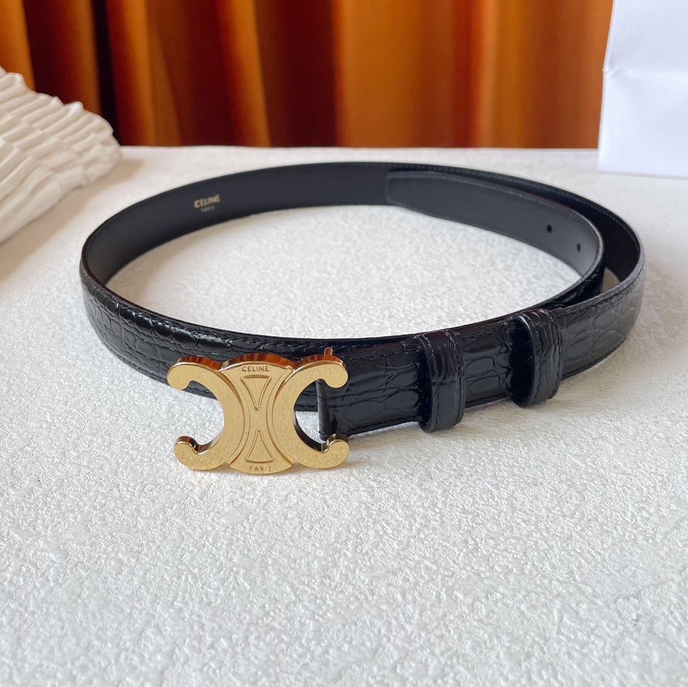 CELINE 26S BELT 25 MM IN BLACK CALFSKIN 666346