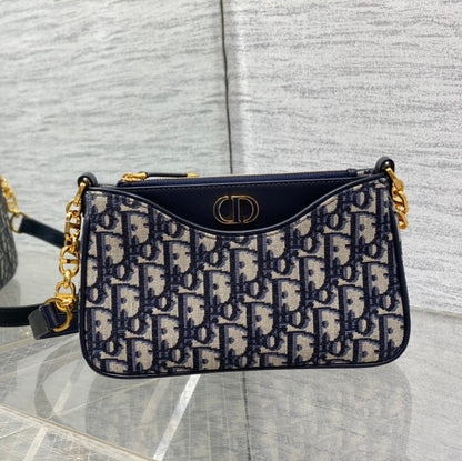 CD Hobo Avenue Bag 21 Dark Blue Black Leather Cotton