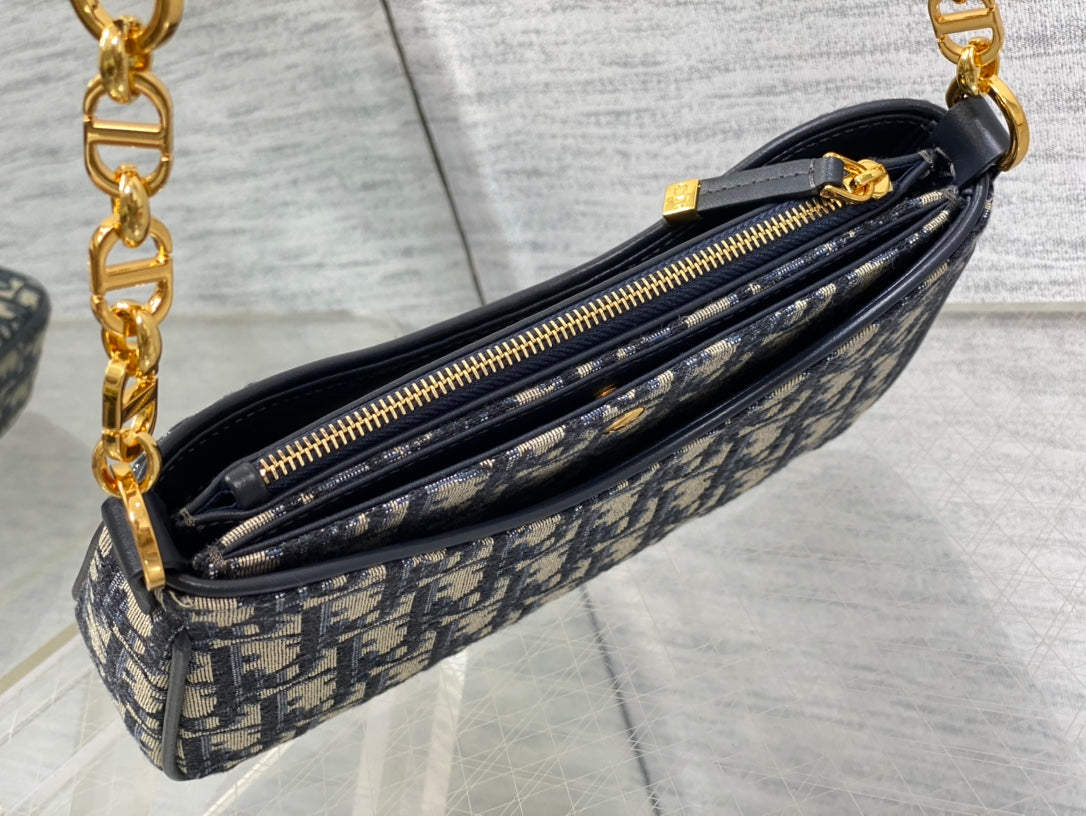 CD Hobo Avenue Bag 21 Dark Blue Black Leather Cotton