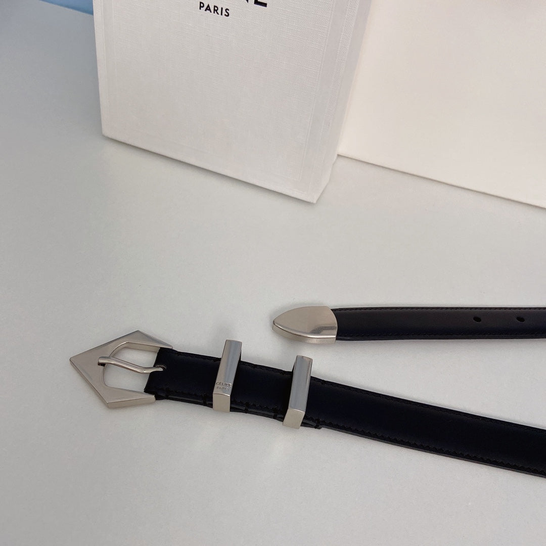 Medium Spike Belt 25mm Black Calfskin Loop Silver Silver Finishing