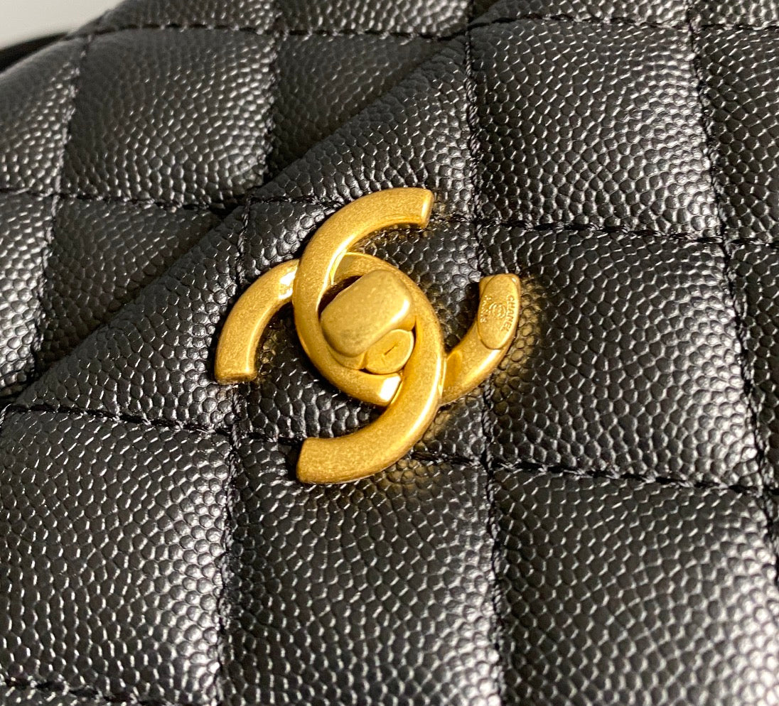 coco handle flap bag 23cm black quilted caviar gold hardware