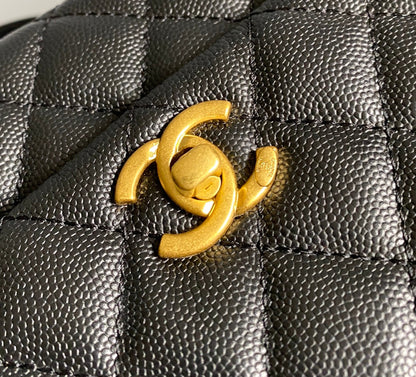 coco handle flap bag 23cm black quilted caviar gold hardware