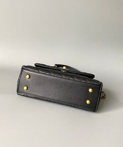 coco handle flap bag 23cm black quilted caviar gold hardware