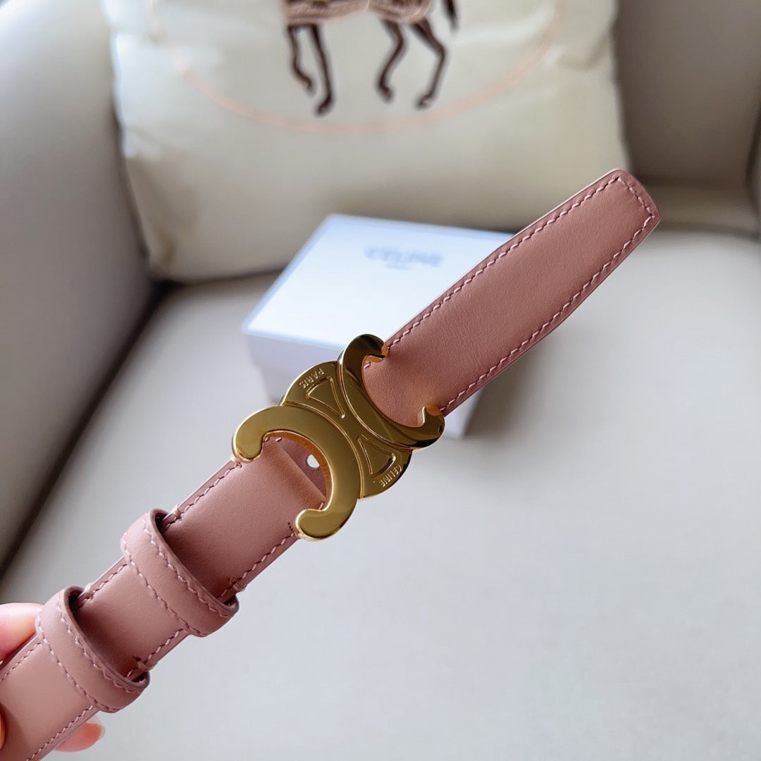 Medium Triomphe Belt 25mm Flamingo Calfskin Ghw
