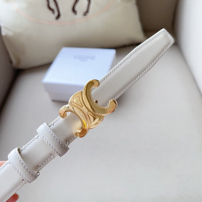 Medium Triomphe Belt 25mm White Calfskin Ghw