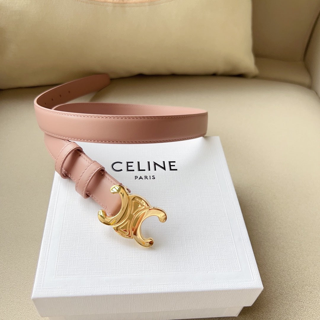 CL MEDIUM 25 MM TRIOMPHE BELT IN PEACHY PINK LEATHER GOLD HARDWARE