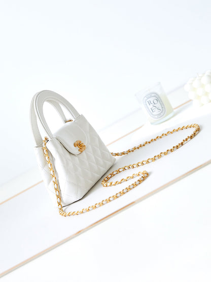 cc 24a nano 19cm kelly shopper bag white lambskin