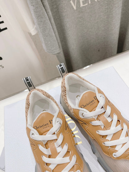 CD Vibe Sneaker White Beige Brown Polyester Mesh Fabric And Lambskin