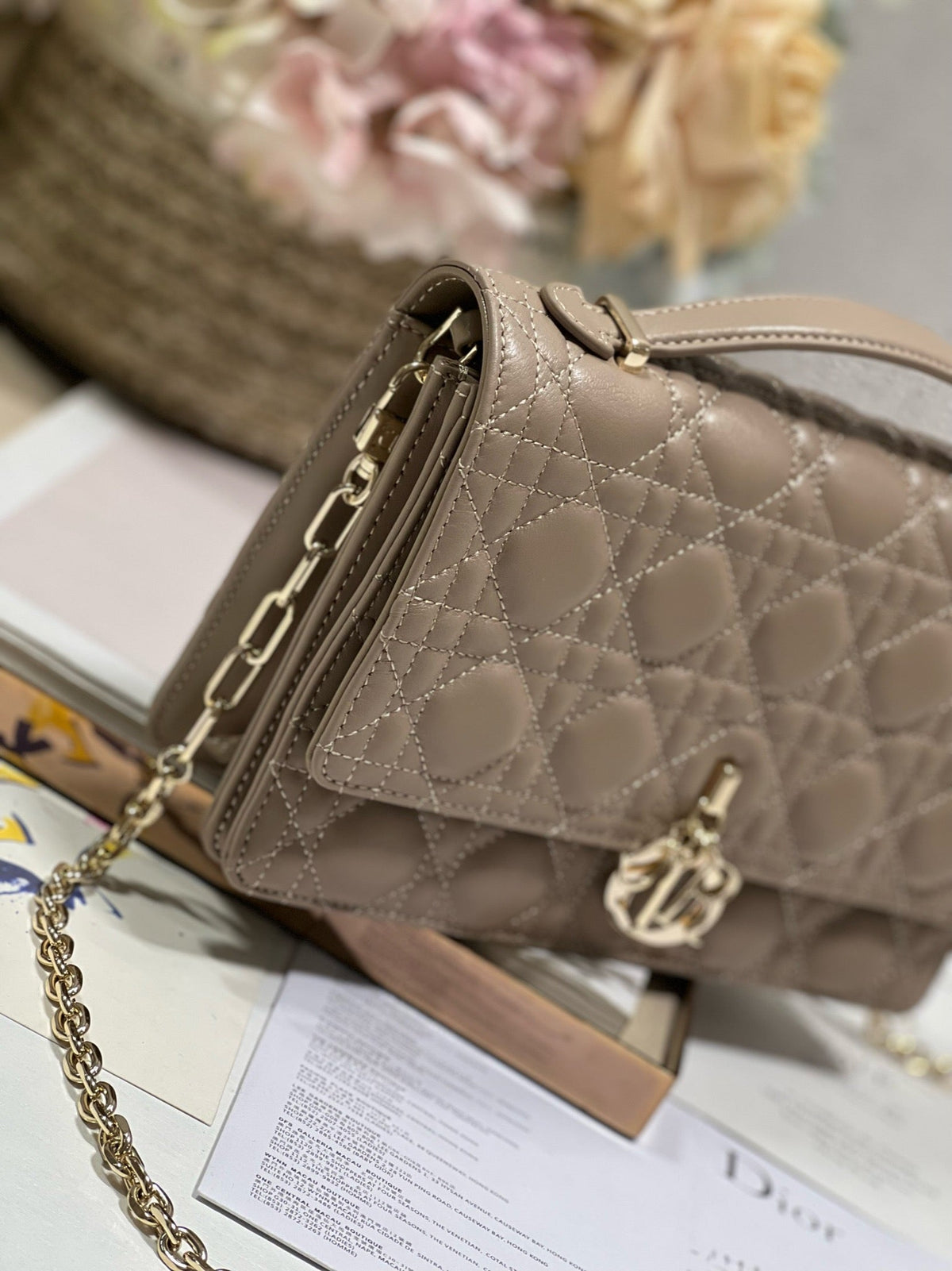MY CD 24 TOP HANDLE BAG DARK BROWN LAMBSKIN