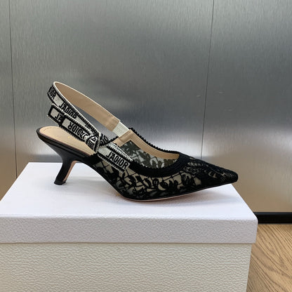 JAdior slingback pumps 65 transparent mesh embroidered black butterfly motif
