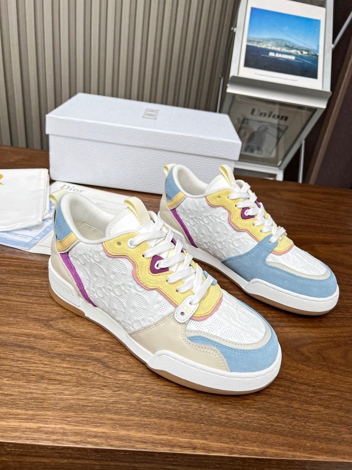 CD One Sneaker White Beige Mix Blue Yellow Oblique Perforated Suede And Calfskin
