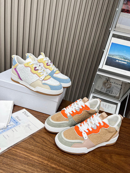 CD One Sneaker White Beige Mix Blue Yellow Oblique Perforated Suede And Calfskin