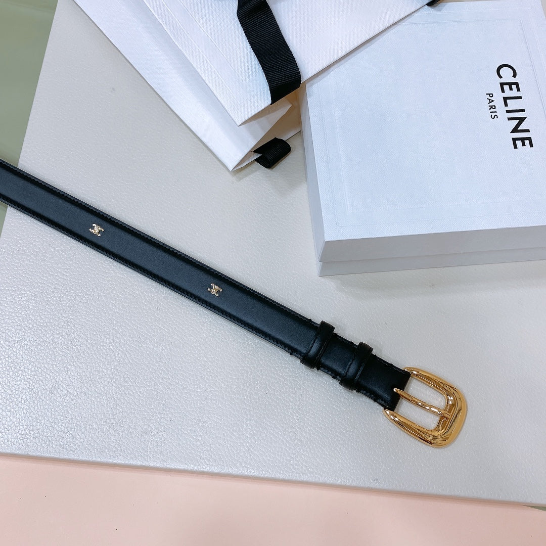 CEL 25mm Gold Triomphe Belt Black Cowhide 176682