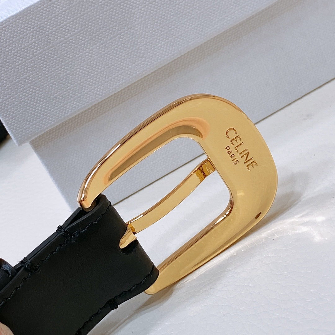 CEL 25mm Gold Triomphe Belt Black Cowhide 176682