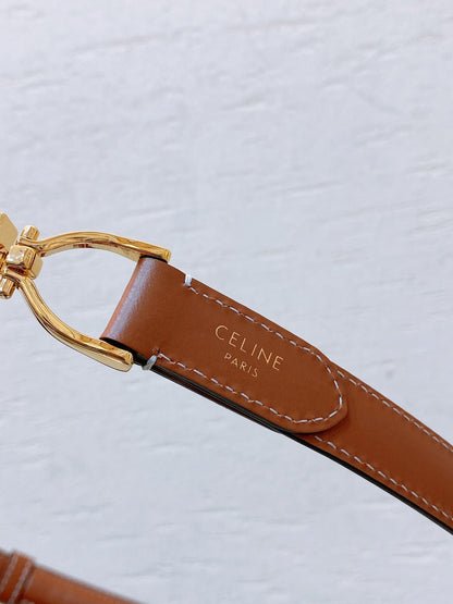 Hook & Loop 20mm TRIOMPHE Logo Square Adjustable Belt Tan Calfskin Ghw