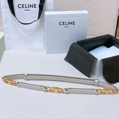 CL SMALL 18 MM GOURMETTE TRIOMPHE ADJUSTABLE BELT IN WHITE LEATHER GOLD HARDWARE