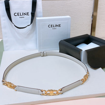 CL SMALL 18 MM GOURMETTE TRIOMPHE ADJUSTABLE BELT IN WHITE LEATHER GOLD HARDWARE