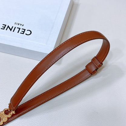 CL SMALL 18 MM GOURMETTE TRIOMPHE ADJUSTABLE BELT IN BRONZE BROWN LEATHER GOLD HARDWARE