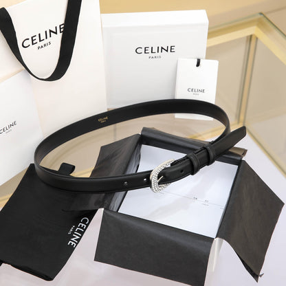 CL MEDIUM 25 MM MARCO BELT WITH STRASS IN BLACK CALFSKIN SILVER HARDWARE