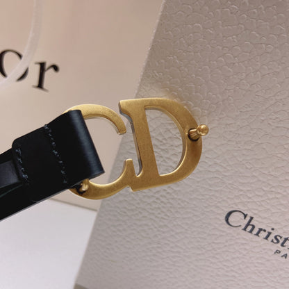 CD Saddle Belt 20mm Black Calfskin Anti-Gold Buckle