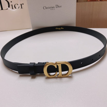 CD Saddle Belt 20mm Black Calfskin Anti-Gold Buckle