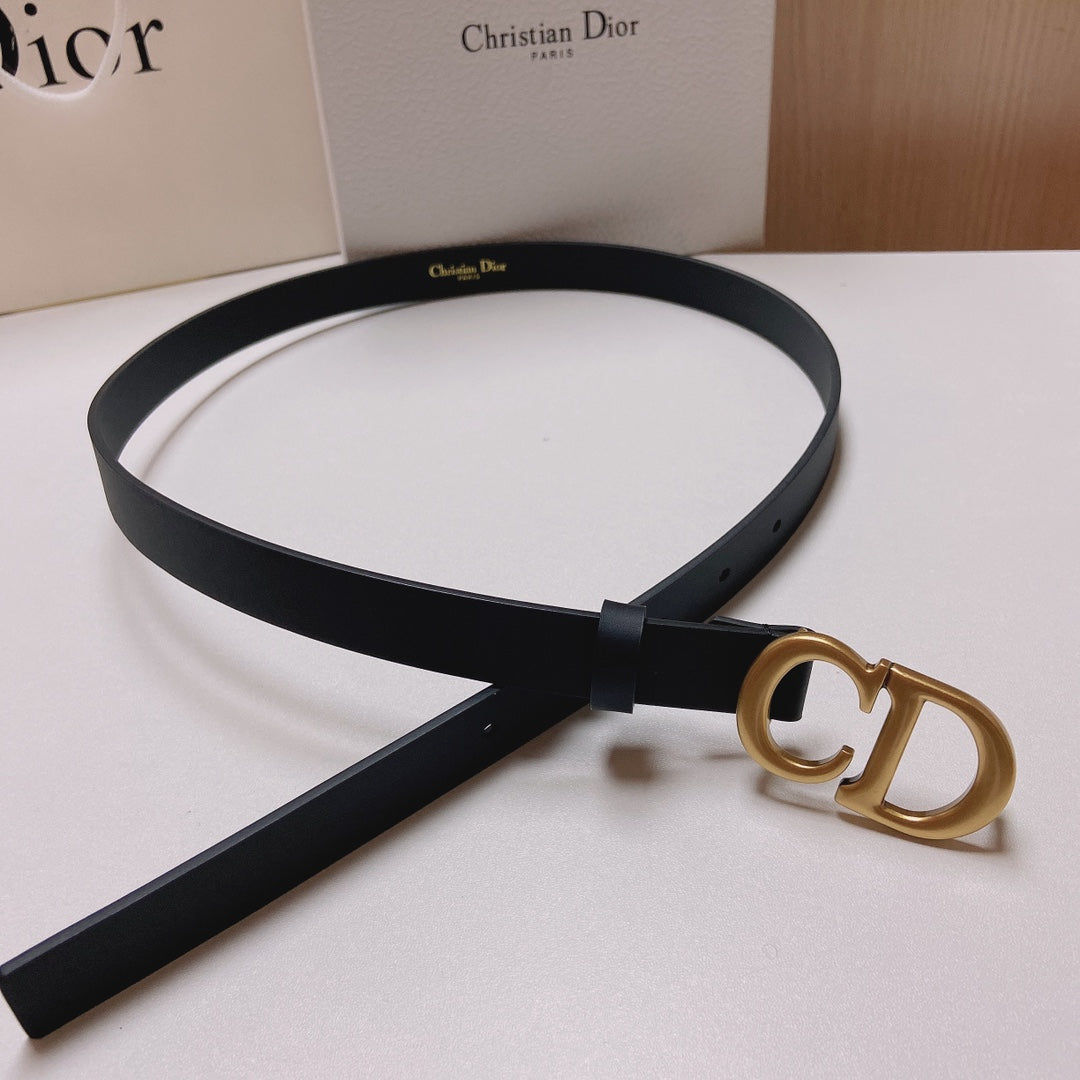CD Saddle Belt 20mm Black Calfskin Anti-Gold Buckle