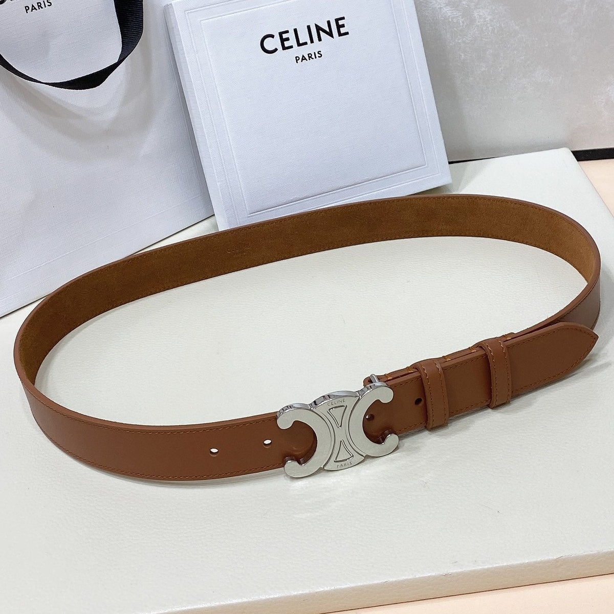 CL LARGE 30 MM TRIOMPHE BELT IN BRONZE BROWN SILVER HARDWARE