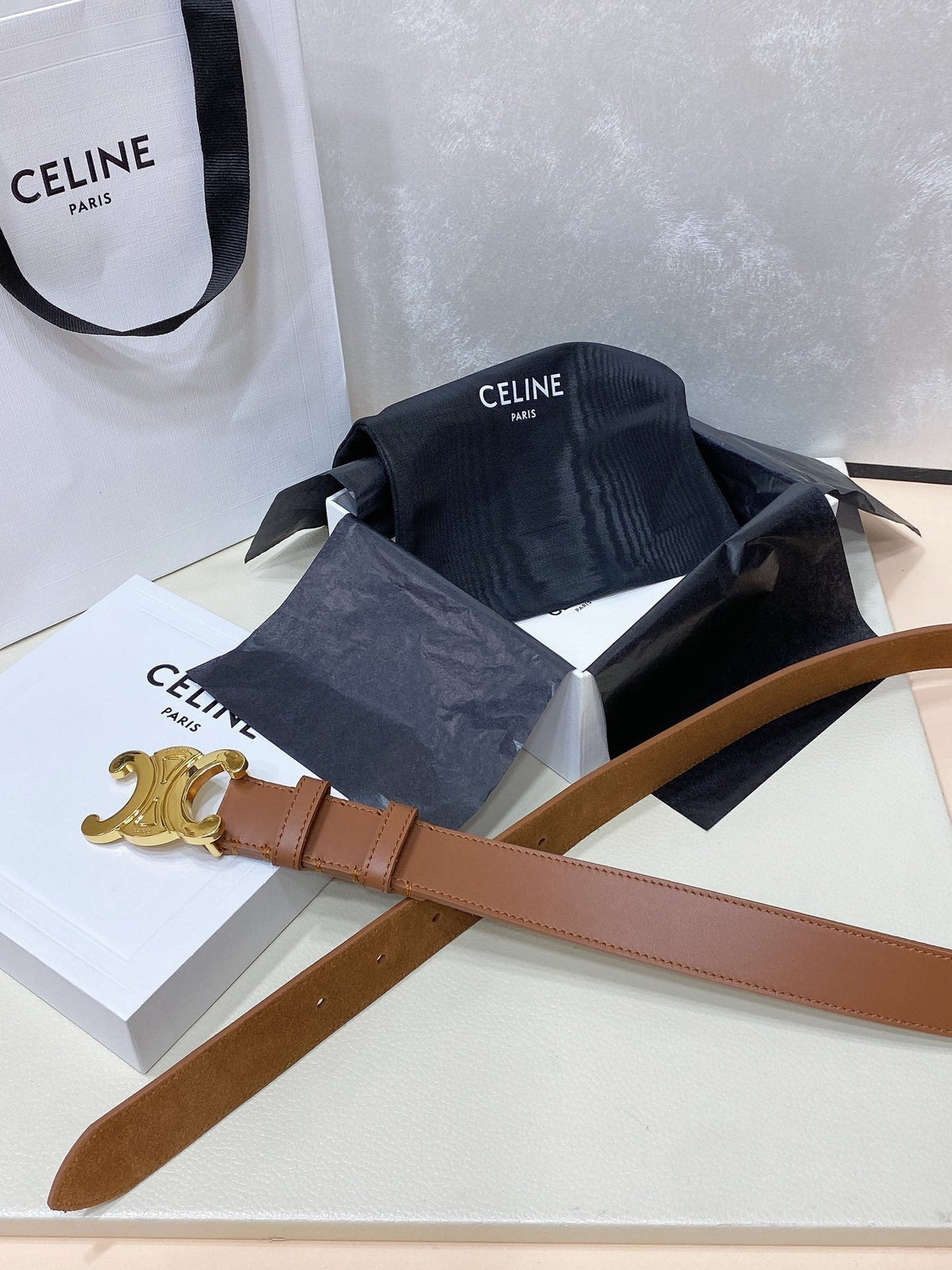 CL LARGE 30 MM TRIOMPHE BELT IN BRONZE BROWN GOLD HARDWARE