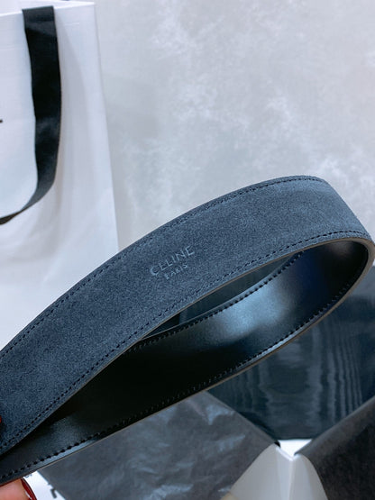 CEL Silver Buckle Belt 30mm Black Calfskin 176404