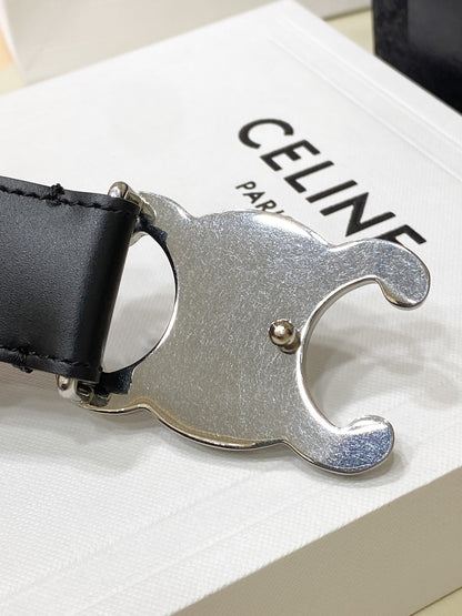 CEL Silver Buckle Belt 30mm Black Calfskin 176404